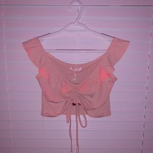 Drawstring Ruffle Bardot Tee